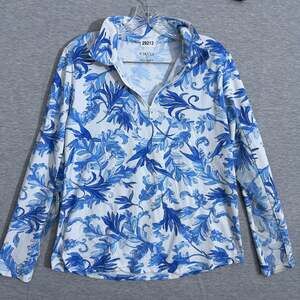 Icikuls Women's Size Large Blue Printed Polyester 1/4 Zip Long Sleeve Sun Shirt